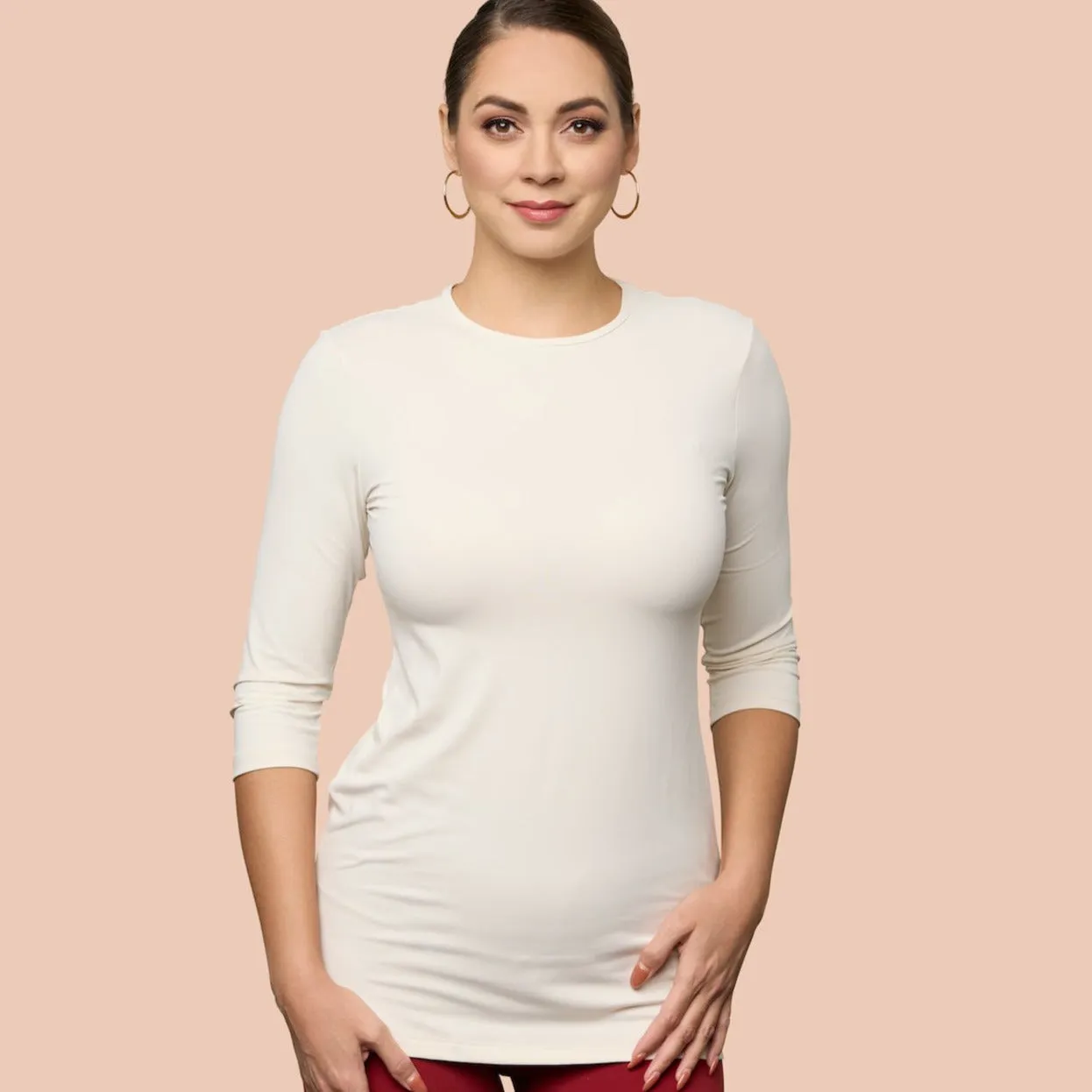 3/4 Sleeve Crew Neck Extra Long Layering Top