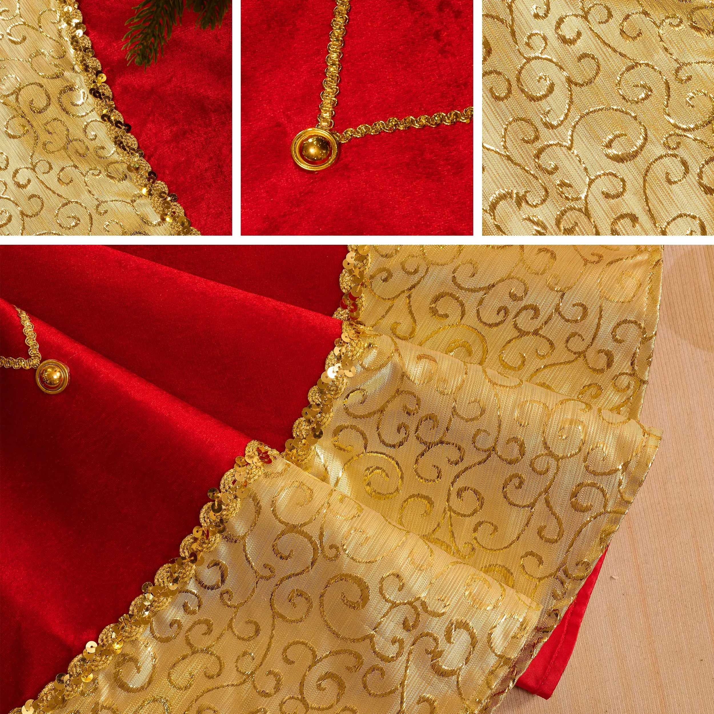 48" Christmas Tree Skirt, Luxury Gold Large Christmas Tree Skirt with Gold Sequin Trim