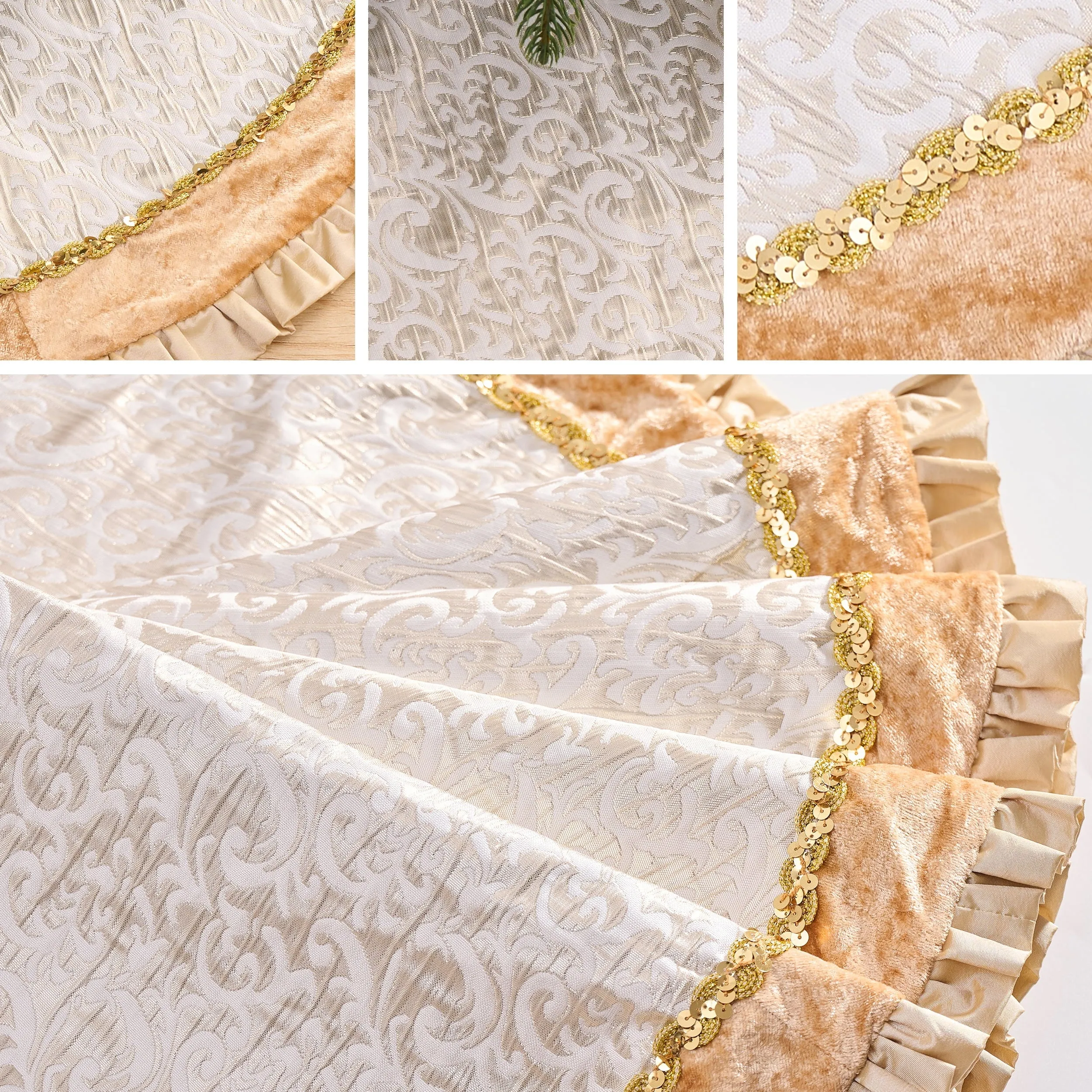 48" Christmas Tree Skirt, Luxury Gold Large Christmas Tree Skirt with Gold Sequin Trim