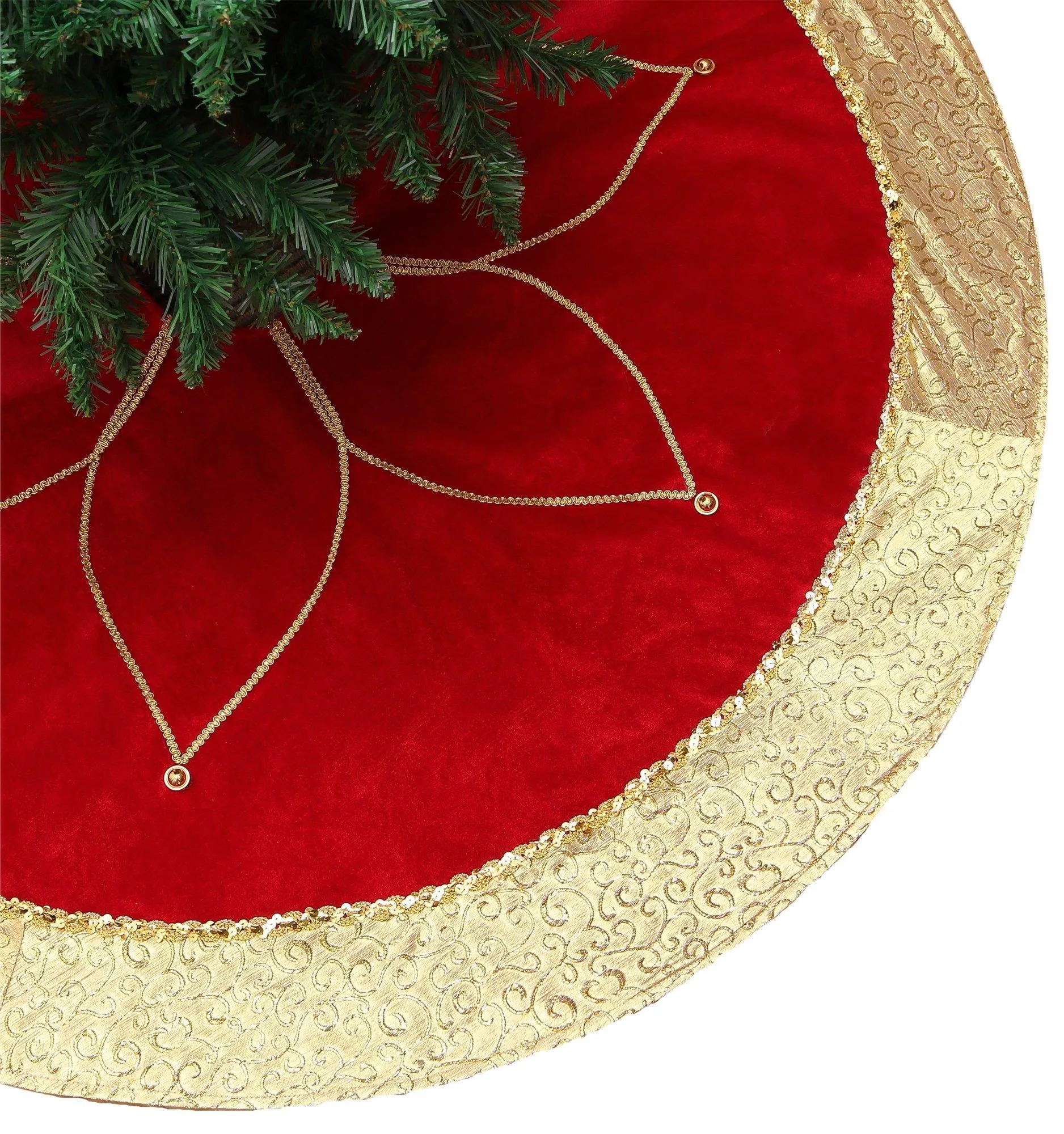 48" Christmas Tree Skirt, Luxury Gold Large Christmas Tree Skirt with Gold Sequin Trim