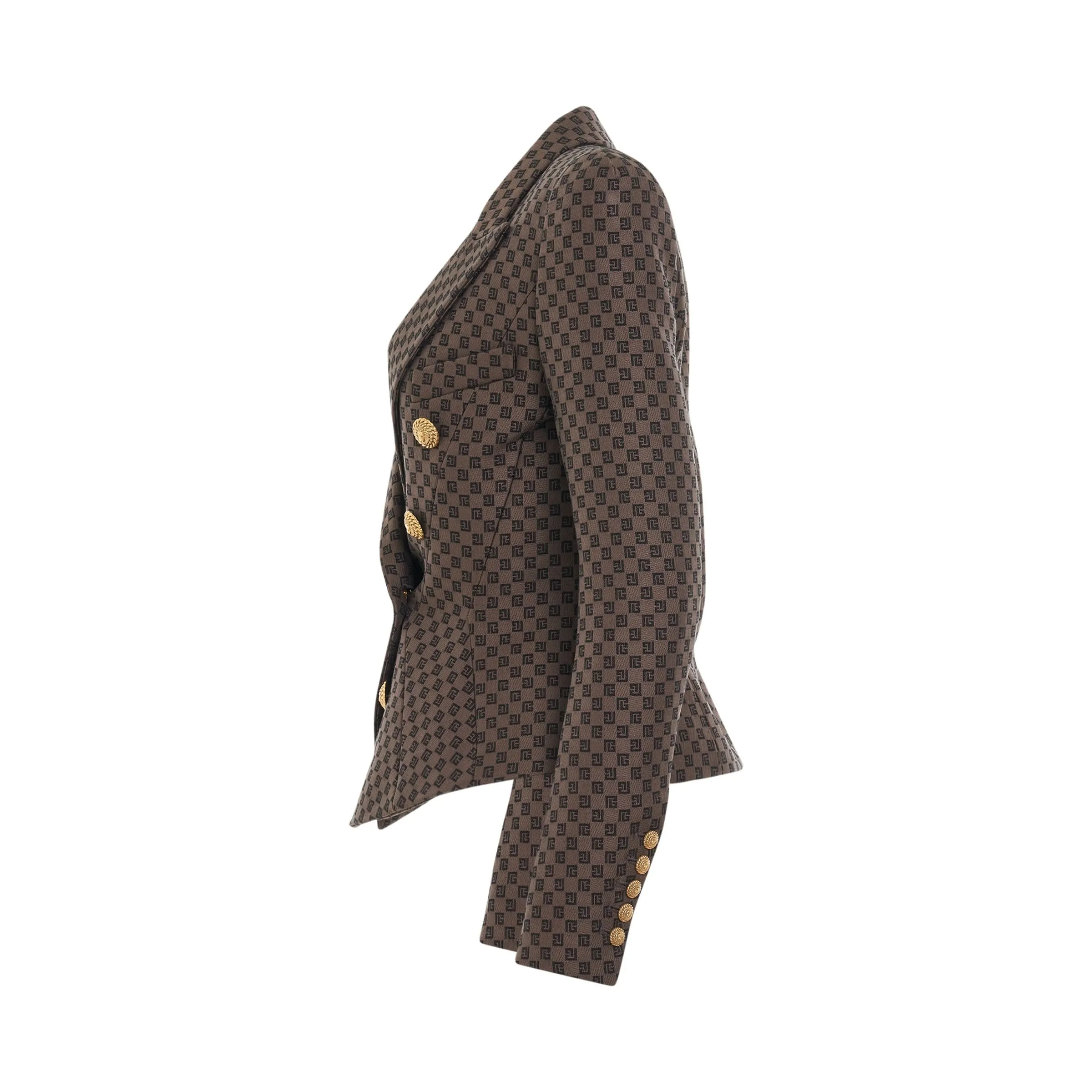 8 Buttons Monogram Jacquard Jacket in Brown