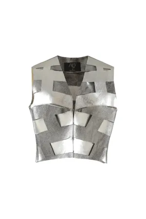 AIDEN LEATHER VEST WASHED SILVER