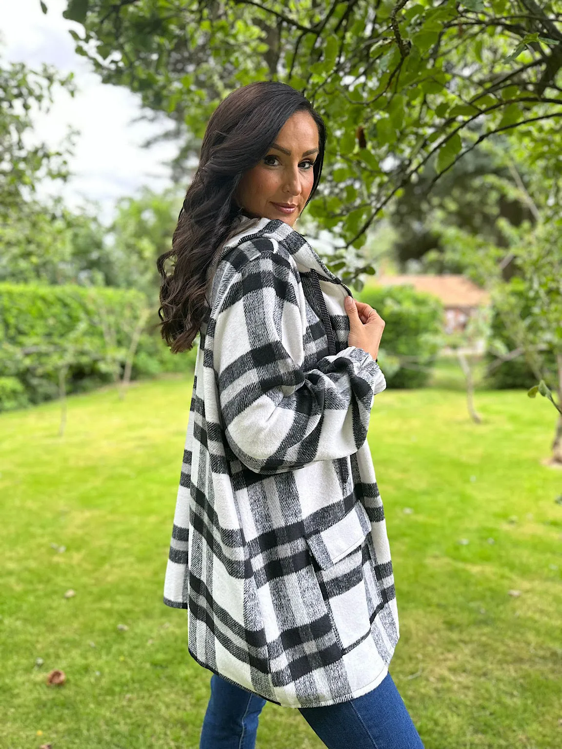 Black Checked Hooded Zip Jacket Kimberley