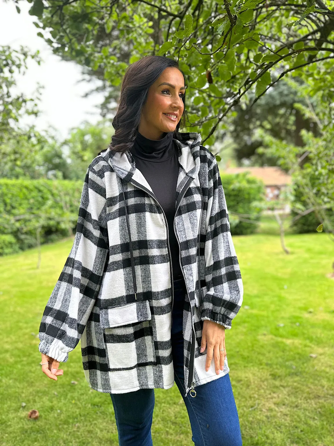 Black Checked Hooded Zip Jacket Kimberley