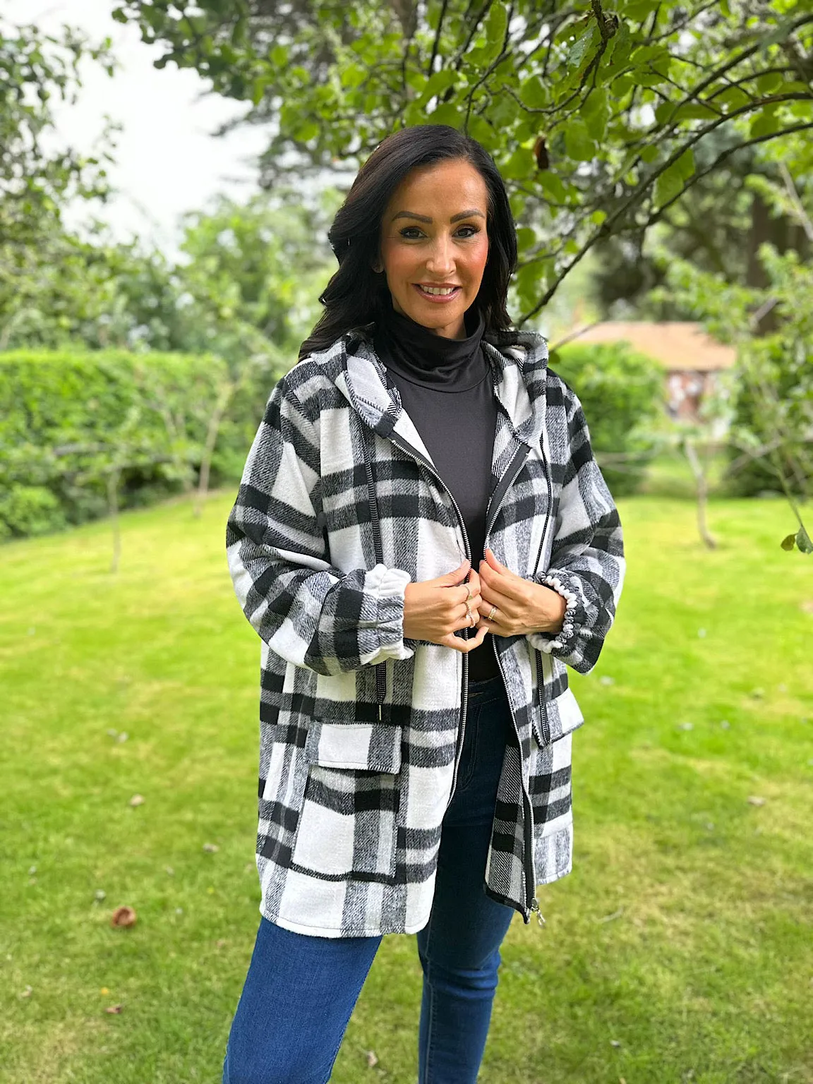 Black Checked Hooded Zip Jacket Kimberley