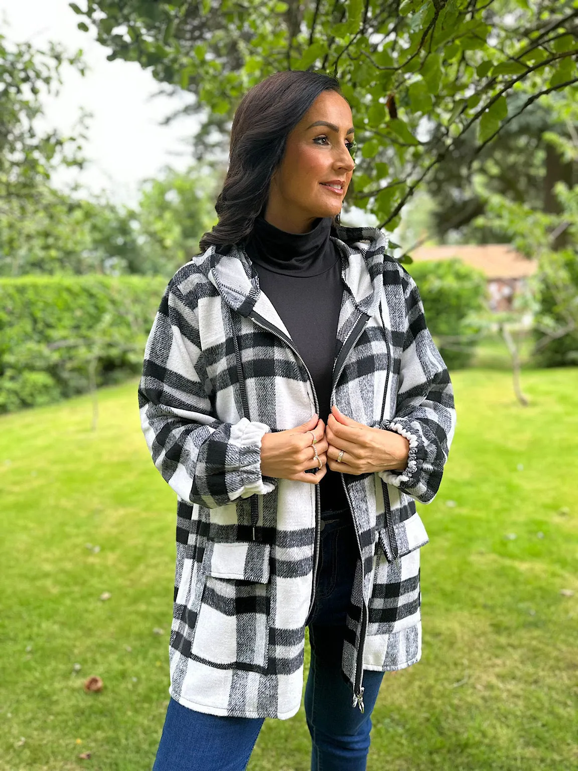 Black Checked Hooded Zip Jacket Kimberley