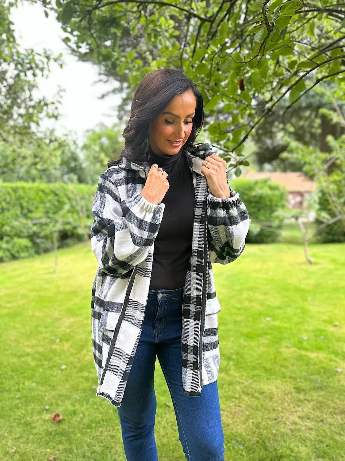 Black Checked Hooded Zip Jacket Kimberley