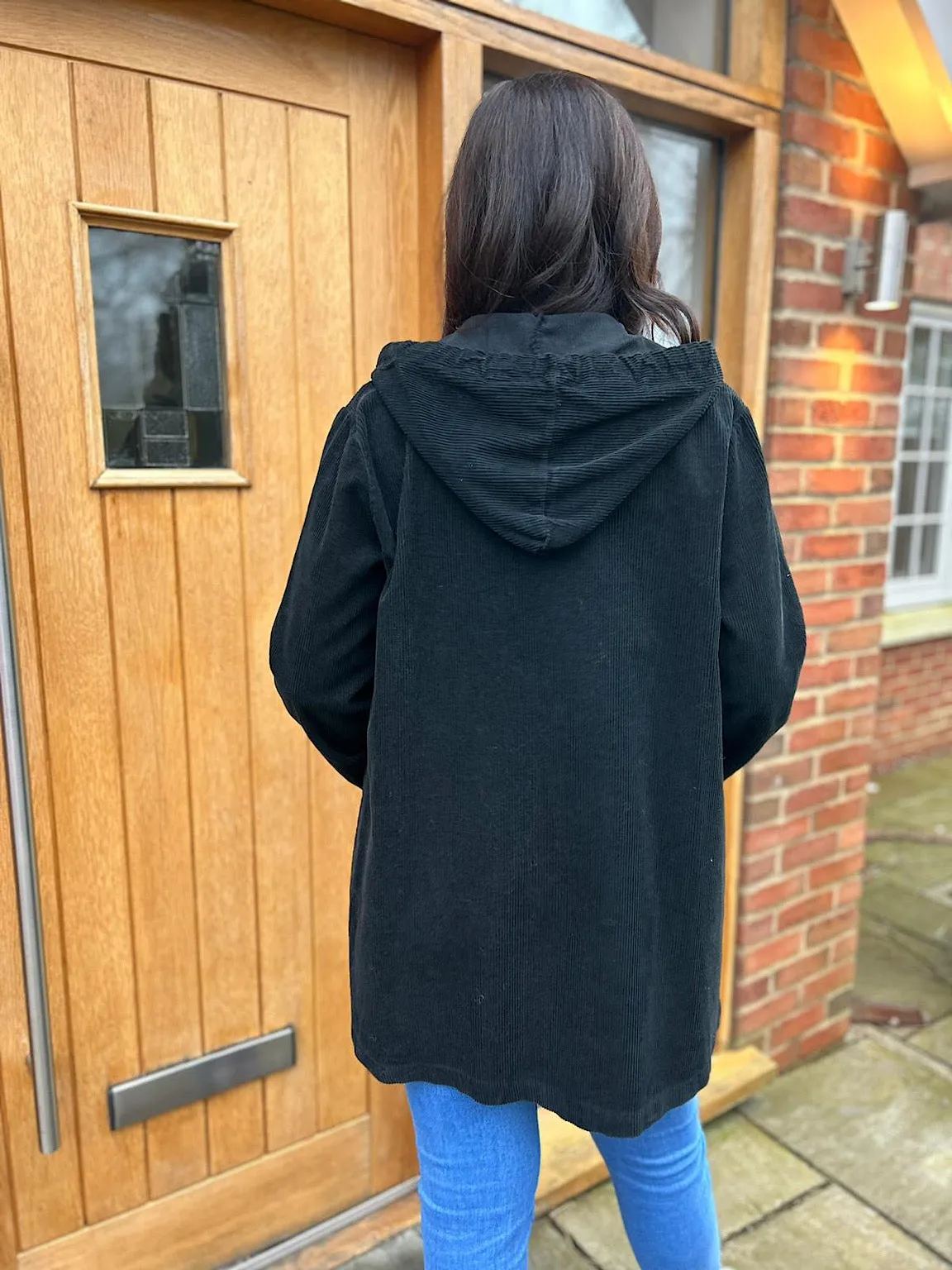 Black Corduroy Hooded Jacket Fiona