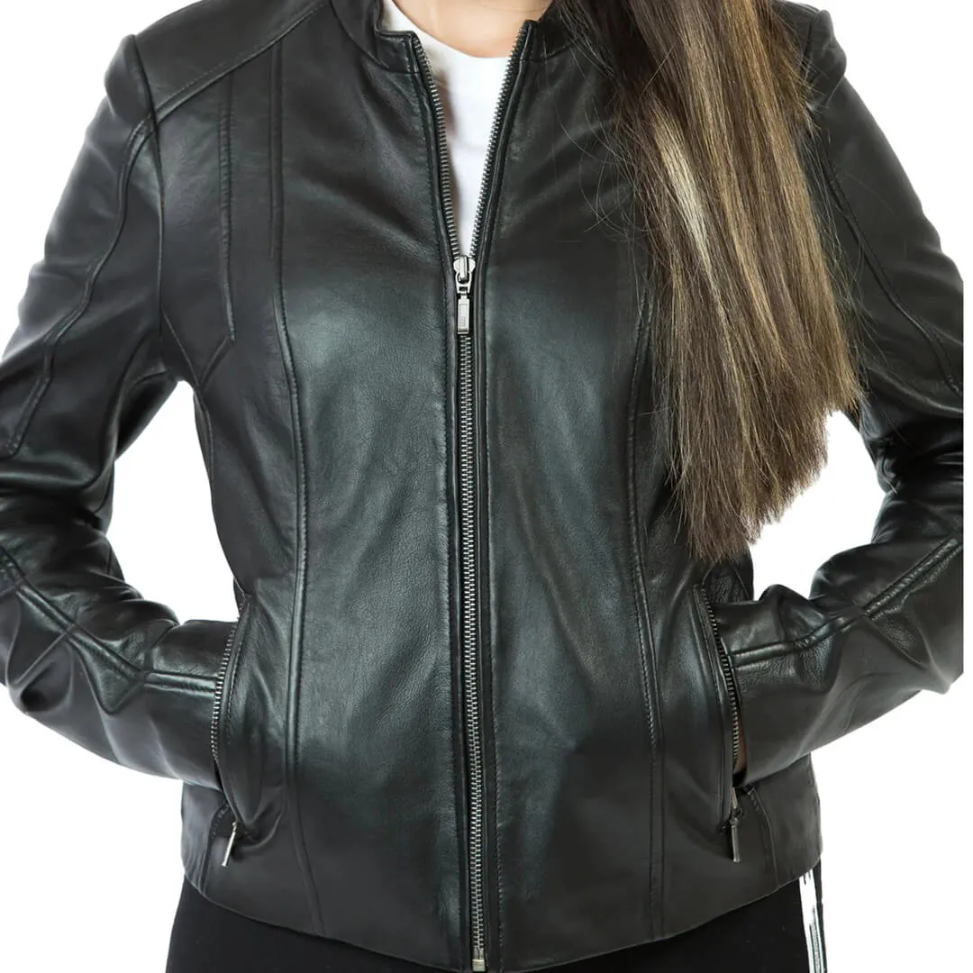 Black Leather Biker Jacket with Zipper Cuffs