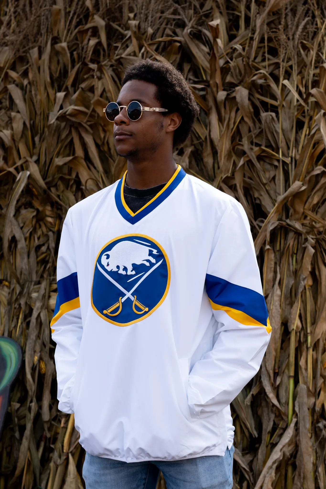 Buffalo Sabres Yard Line White V-Neck Pullover