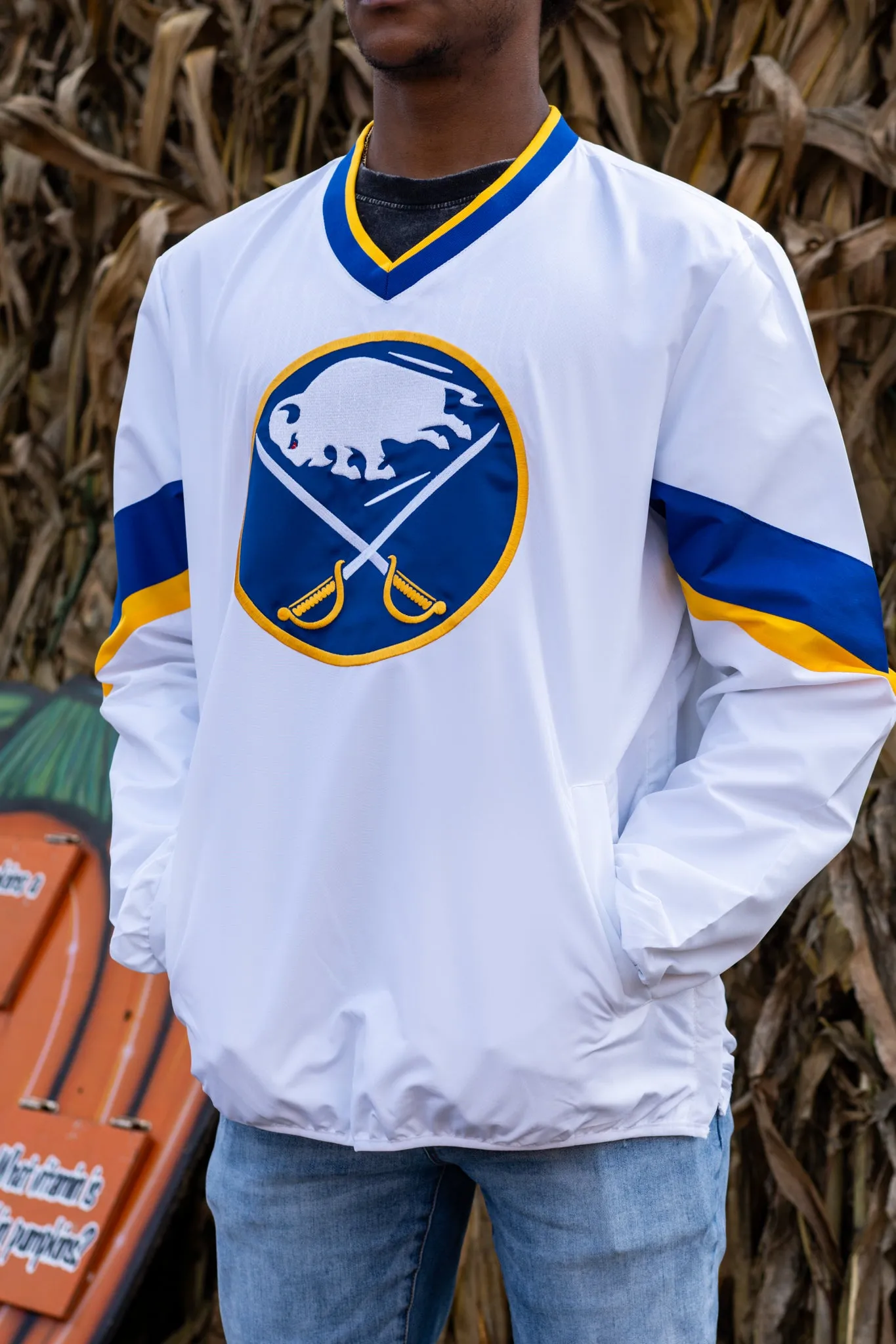 Buffalo Sabres Yard Line White V-Neck Pullover