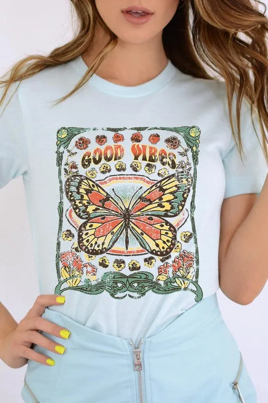 Butterfly Good Vibes Graphic T Shirt