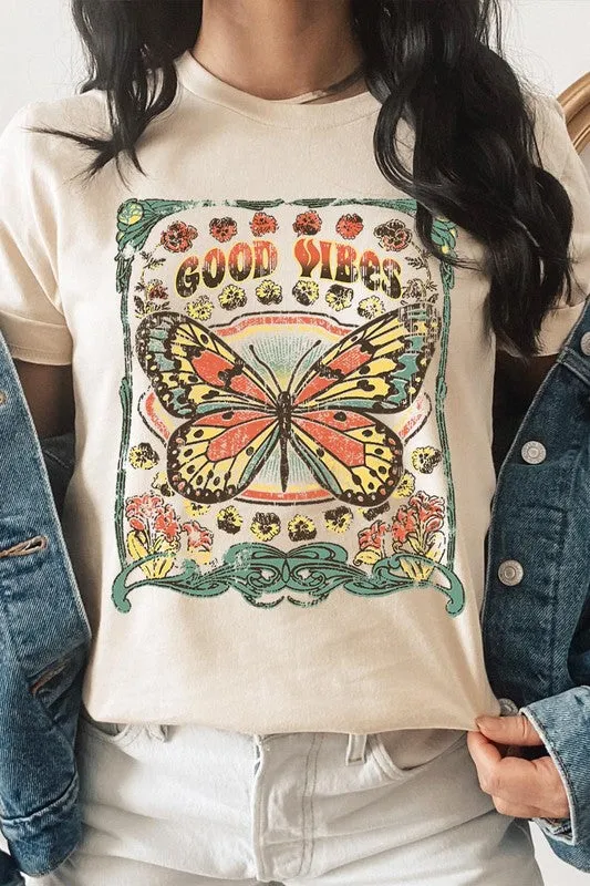 Butterfly Good Vibes Graphic T Shirt