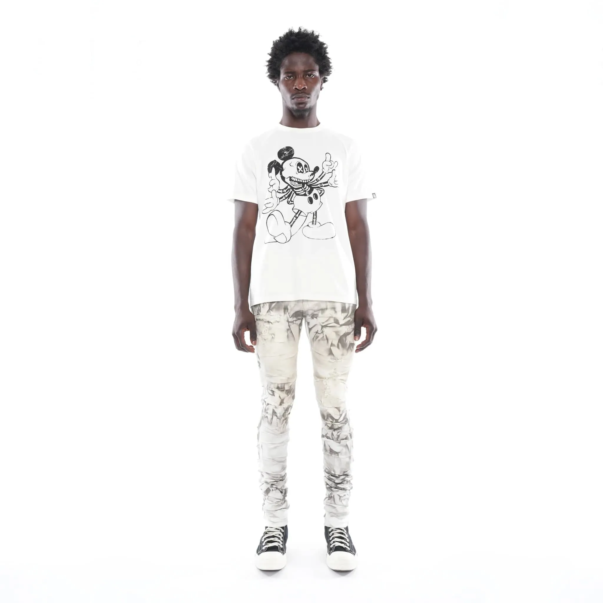 Cult Of Individuality - "Hang Loose" Short Sleeve Crew Neck Tee (White) - Cotton Comfortable Oversized