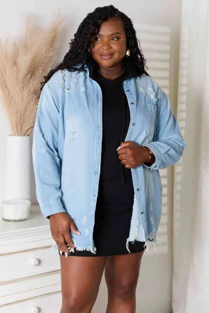 Date Night Distressed Raw Hem Denim Jacket - RISEN