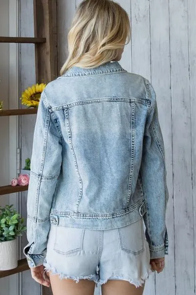 Distressed Button Up Denim Jacket