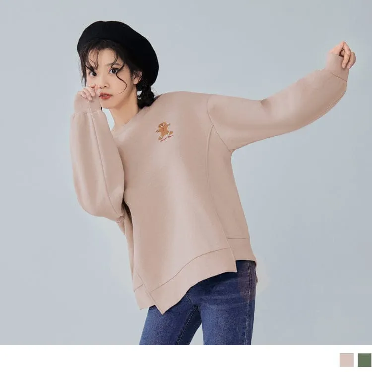 DROP SHOULDER EMBROIDERED ROUND NECK LONG SLEEVE TOPS