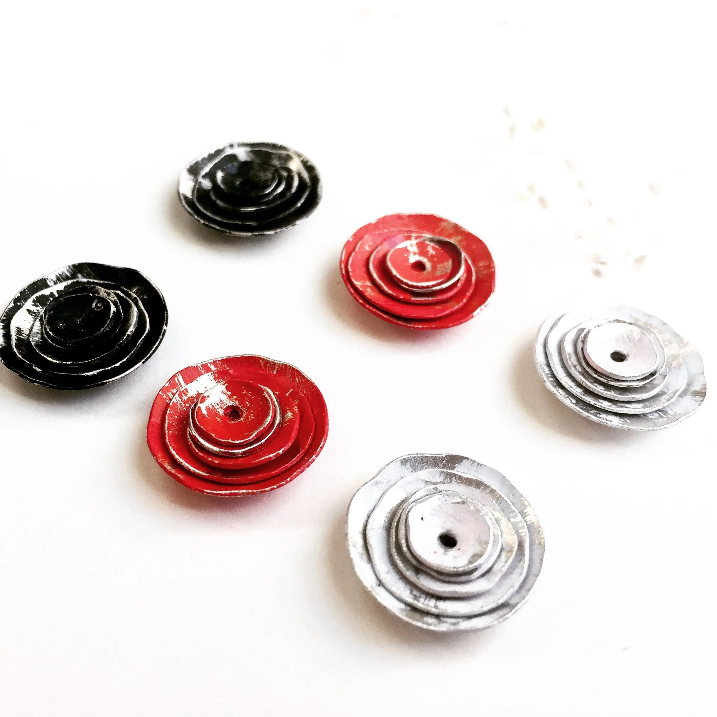 Earring Jackets - Distressed White, Red, Black Hand Painted