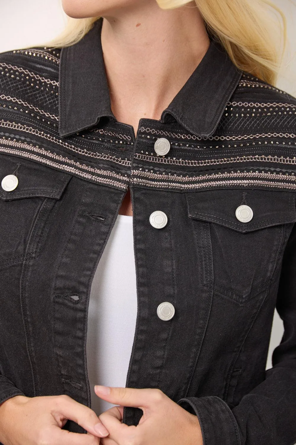 Embellished denim Jacket-Black