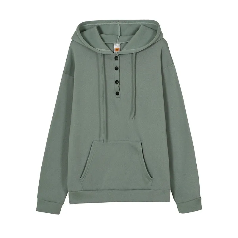 European and N Women's Long-sleeved Loose Casual Hooded Drawstring Pocket Hoodie