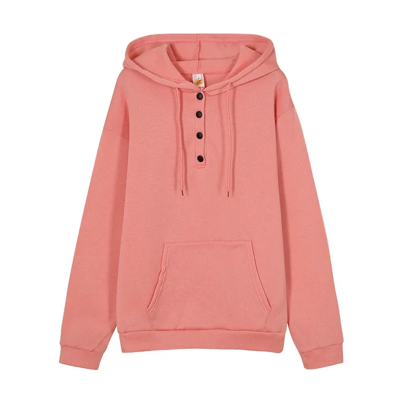 European and N Women's Long-sleeved Loose Casual Hooded Drawstring Pocket Hoodie