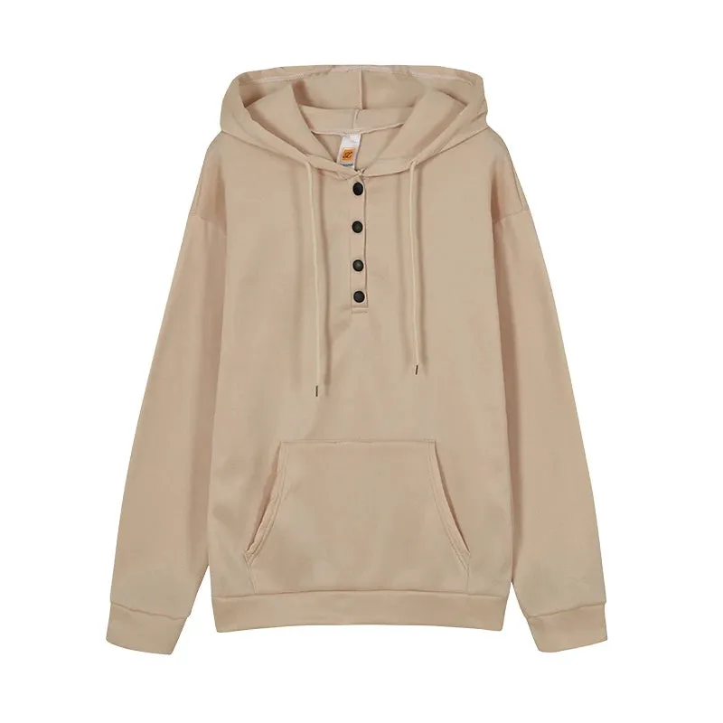 European and N Women's Long-sleeved Loose Casual Hooded Drawstring Pocket Hoodie