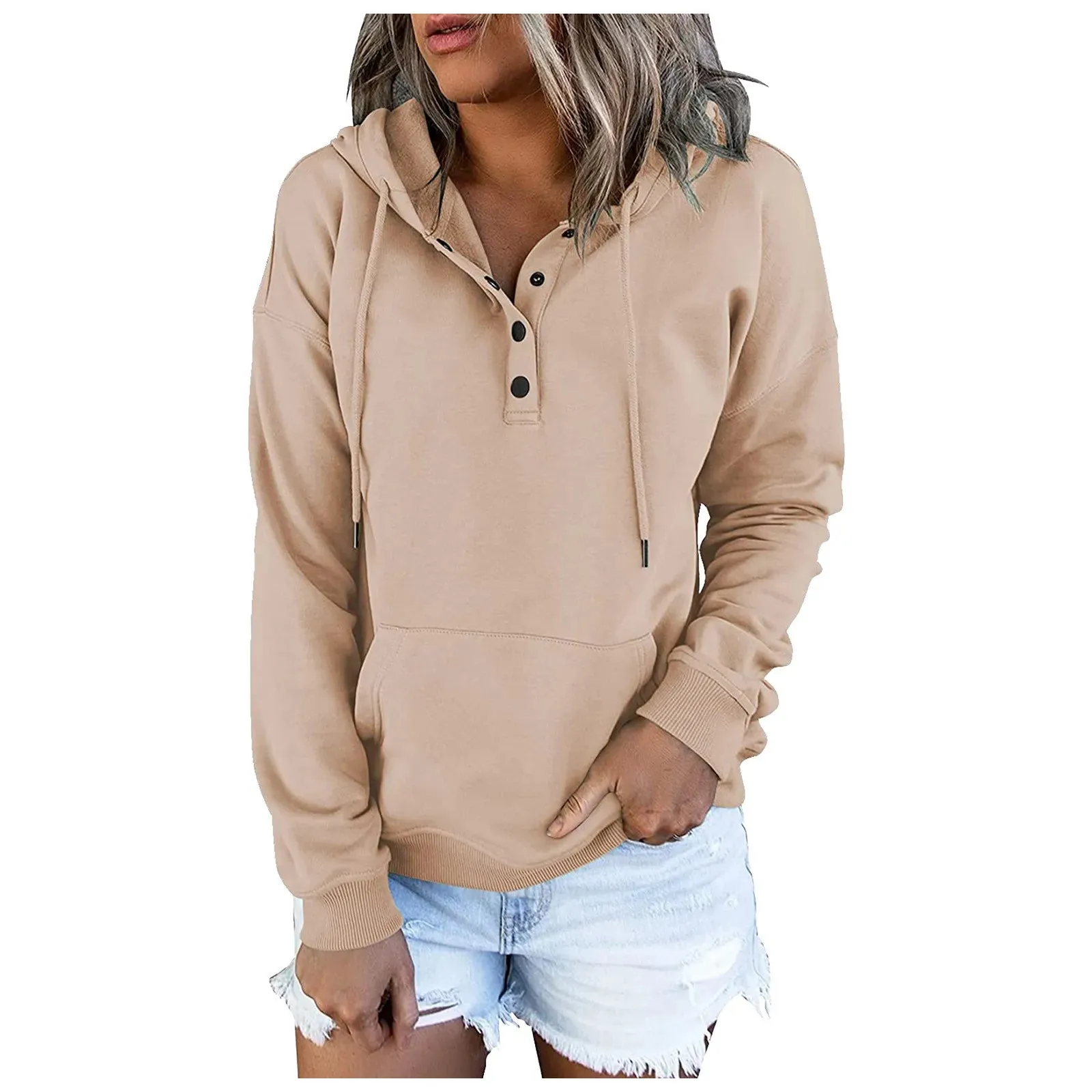 European and N Women's Long-sleeved Loose Casual Hooded Drawstring Pocket Hoodie