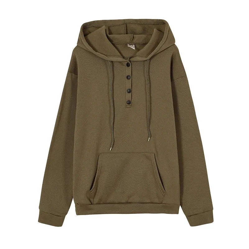 European and N Women's Long-sleeved Loose Casual Hooded Drawstring Pocket Hoodie