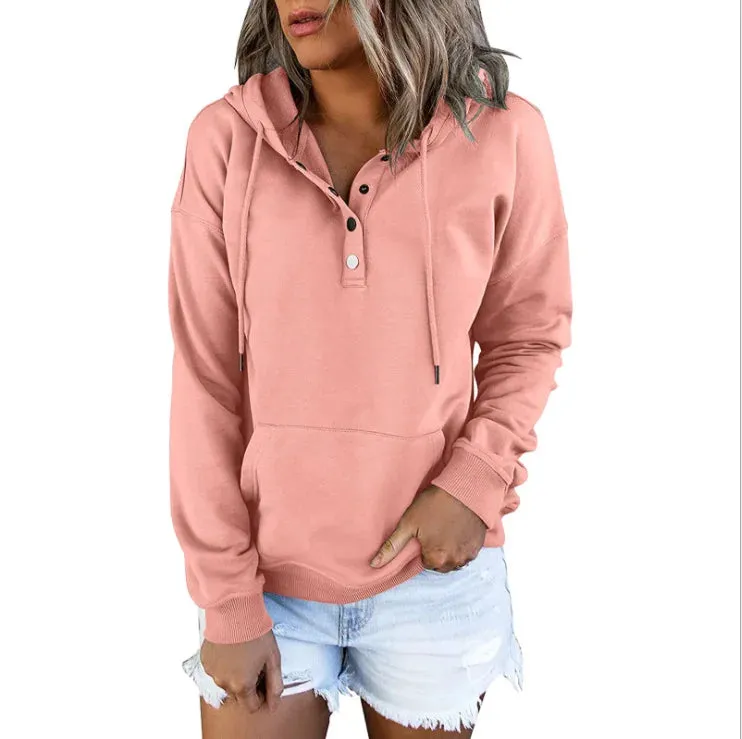 European and N Women's Long-sleeved Loose Casual Hooded Drawstring Pocket Hoodie