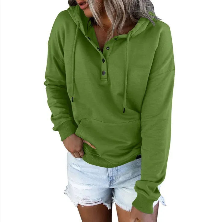 European and N Women's Long-sleeved Loose Casual Hooded Drawstring Pocket Hoodie