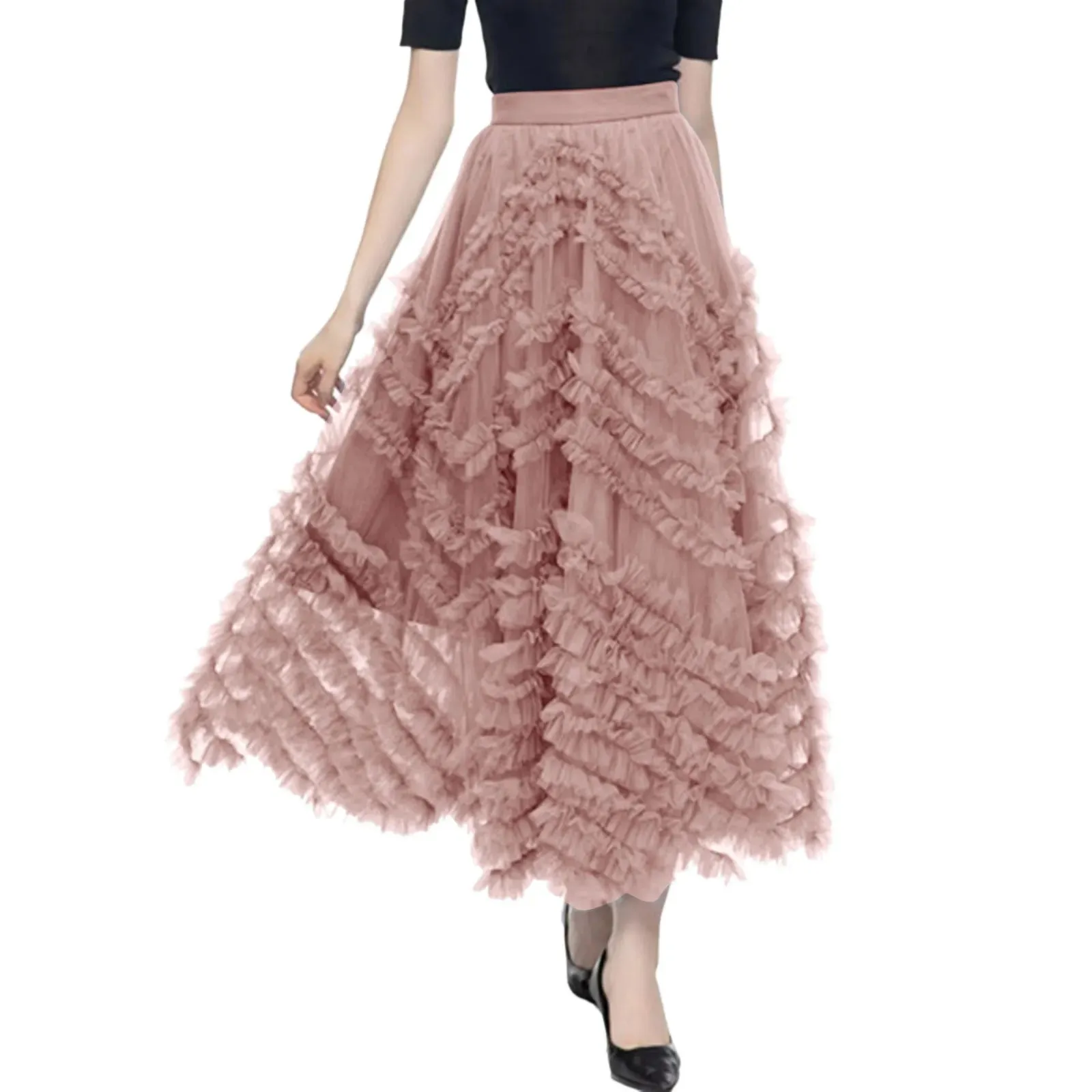 Fashion Irregular Elegant Style High Waist Cocktail Party Wedding Flared A Line Midi Women's Skirt