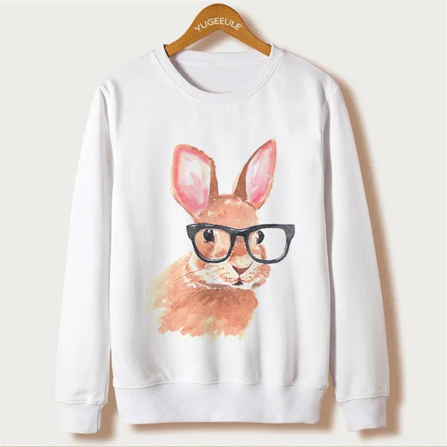 Fox Harajuku Sweatshirt Women Pullover 2017 Casual Animal Print White Hoodies Full Sleeve O-neck Women Clothing Casual Hooded