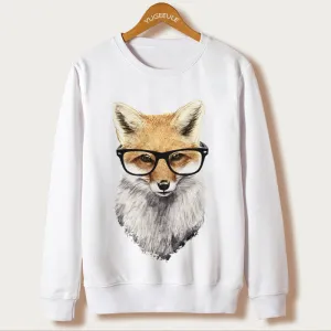 Fox Harajuku Sweatshirt Women Pullover 2017 Casual Animal Print White Hoodies Full Sleeve O-neck Women Clothing Casual Hooded