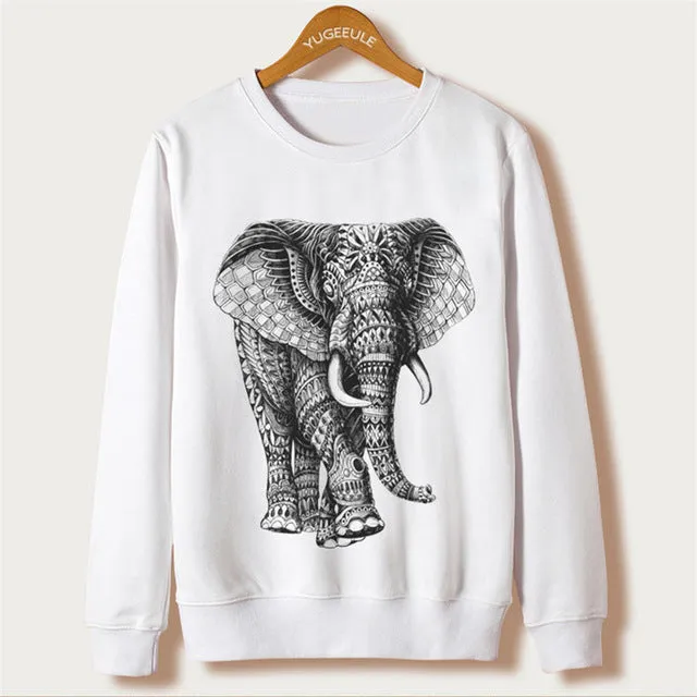 Fox Harajuku Sweatshirt Women Pullover 2017 Casual Animal Print White Hoodies Full Sleeve O-neck Women Clothing Casual Hooded