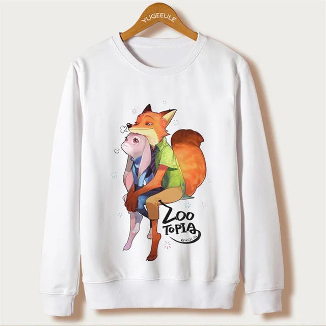 Fox Harajuku Sweatshirt Women Pullover 2017 Casual Animal Print White Hoodies Full Sleeve O-neck Women Clothing Casual Hooded