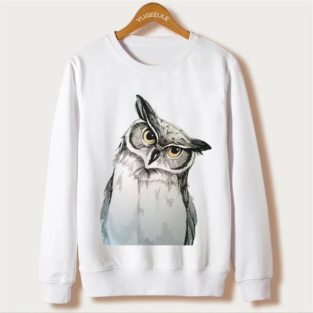 Fox Harajuku Sweatshirt Women Pullover 2017 Casual Animal Print White Hoodies Full Sleeve O-neck Women Clothing Casual Hooded