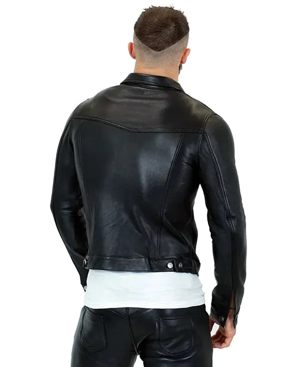 Gay Leather Denim Jacket Black