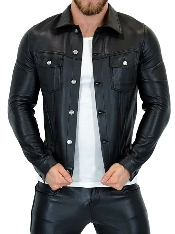 Gay Leather Denim Jacket Black