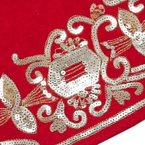 Hand Beaded Red Empress Christmas Tree Skirt in Recycled Wool - 60"