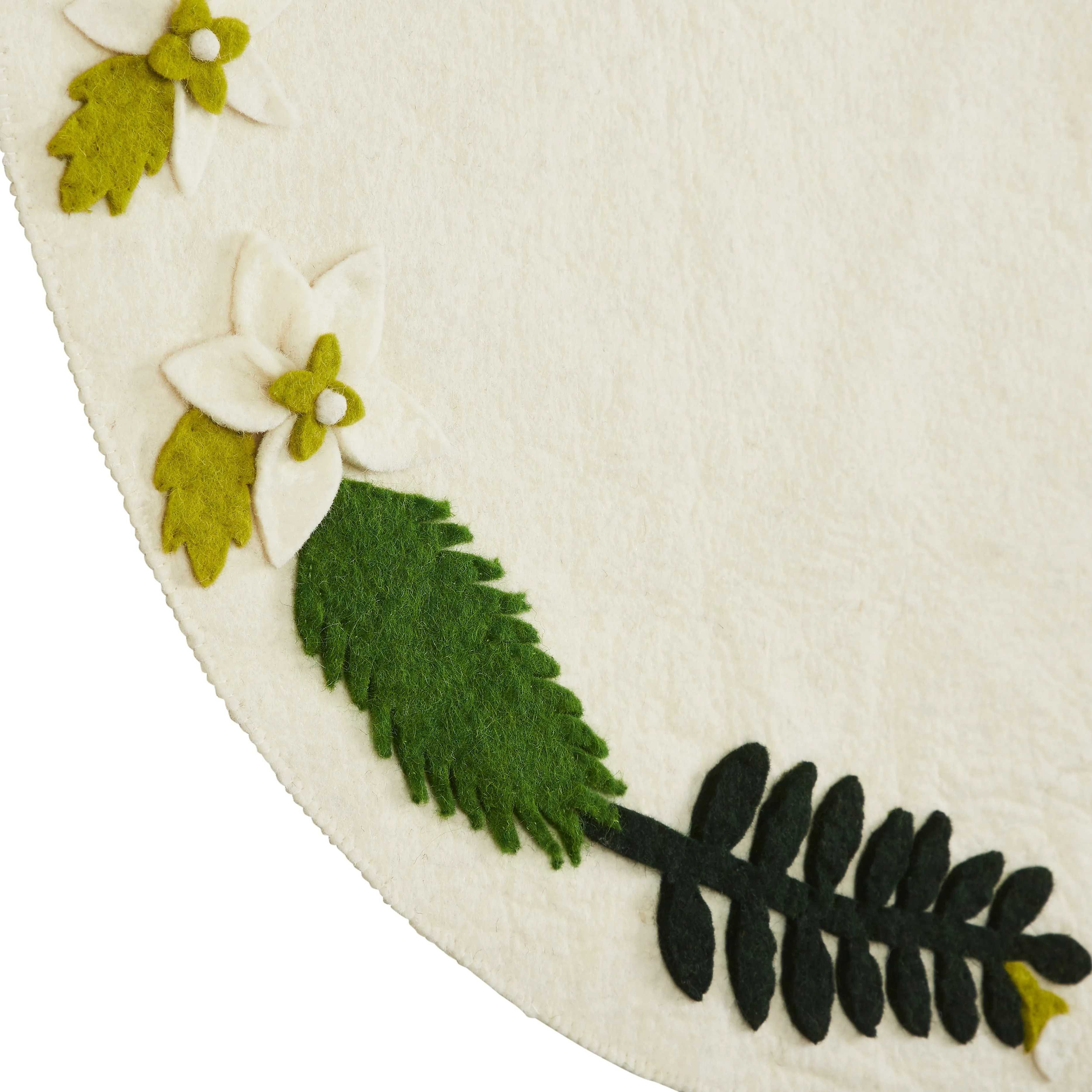 Handmade Christmas Tree Skirt in Felt - Greenery Border on Cream - 36"/60"/72"