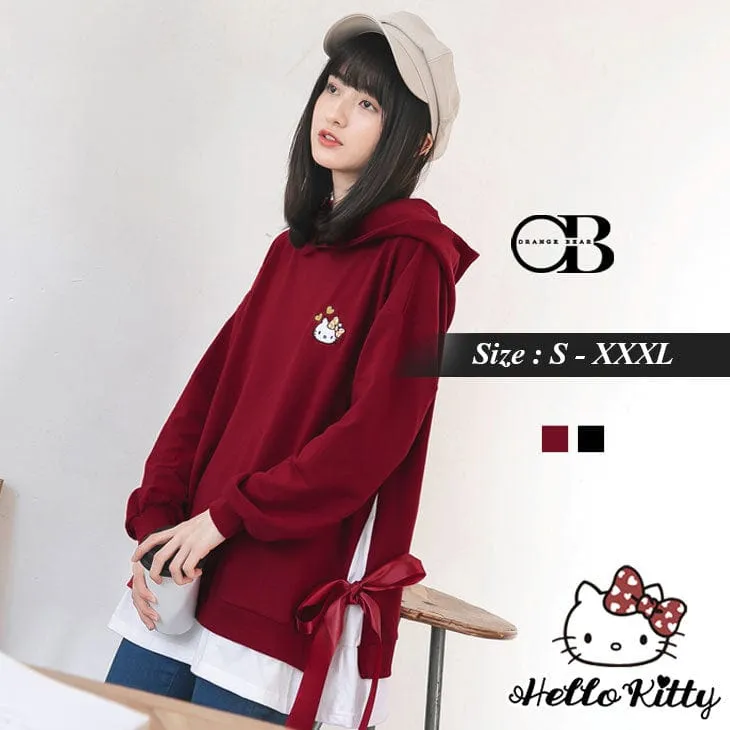 HELLO KITTY BOW EMBROIDERED HOODED TOPS