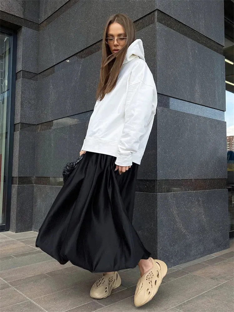 High White Fashion Satin Street Chic Spring Elegant New Pleated Skirt