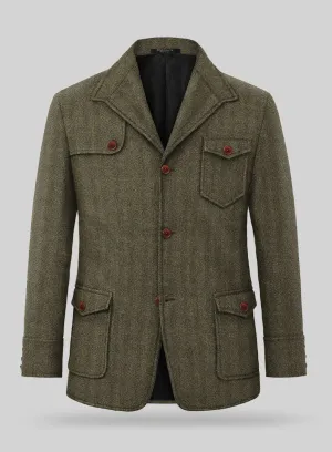 Highlander Olive Herringbone Hunter Style Tweed Jacket