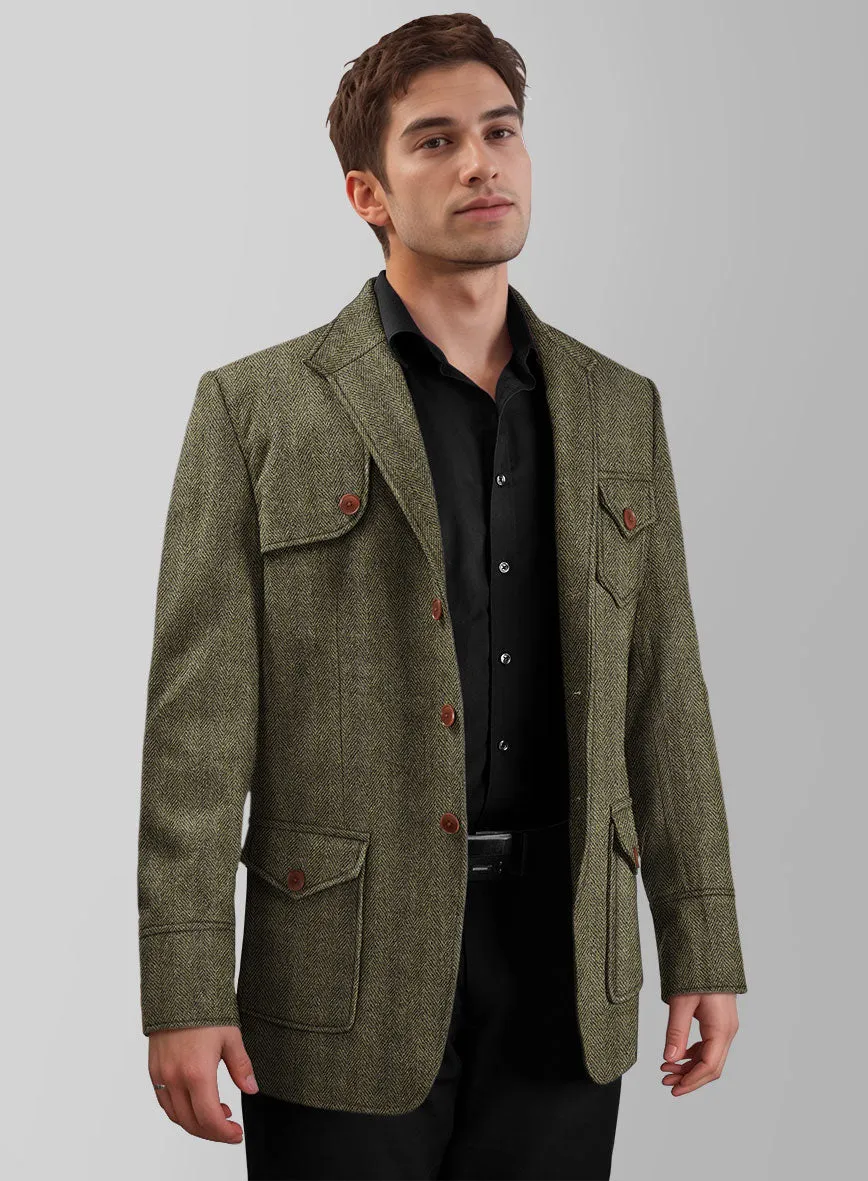 Highlander Olive Herringbone Hunter Style Tweed Jacket