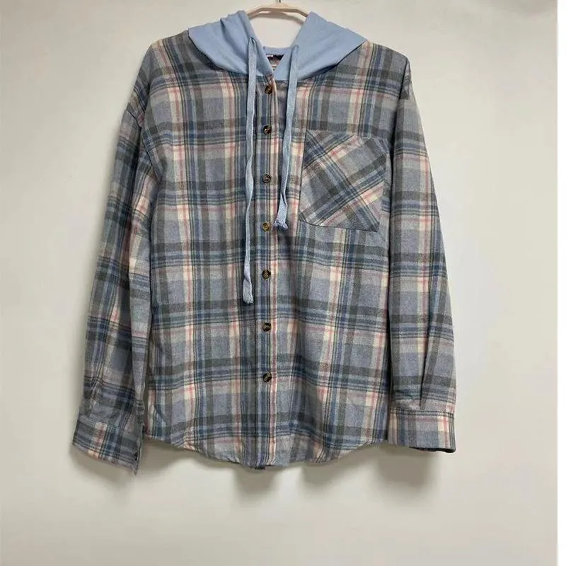 Hooded sweater-breasted casual shirt jacket