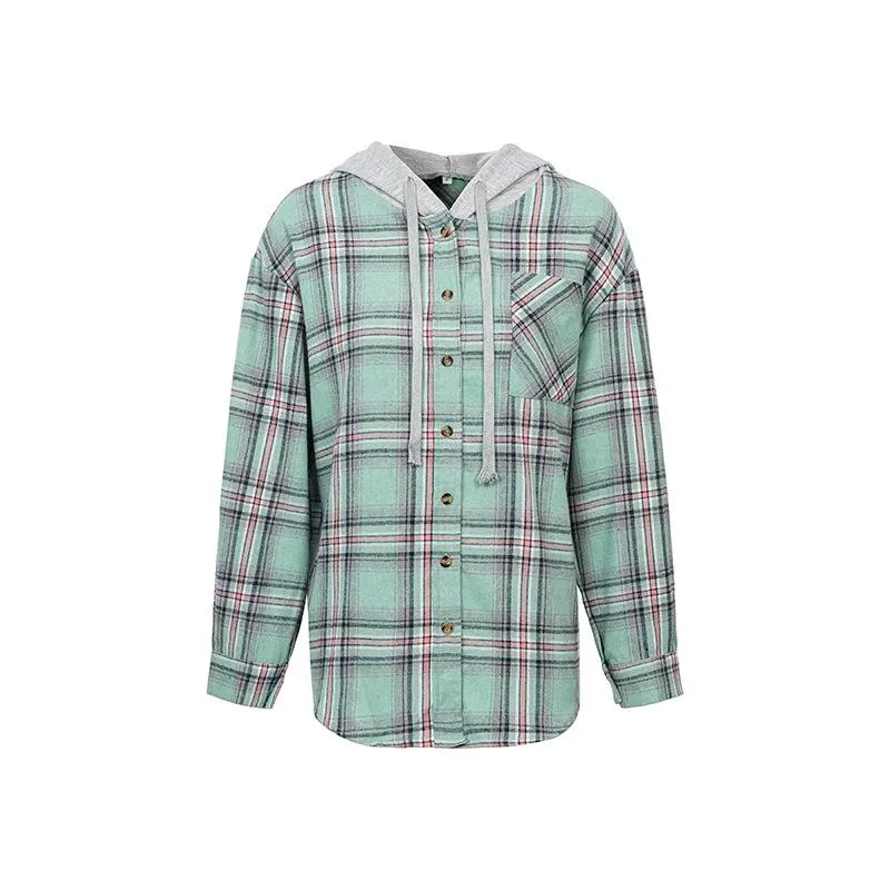 Hooded sweater-breasted casual shirt jacket