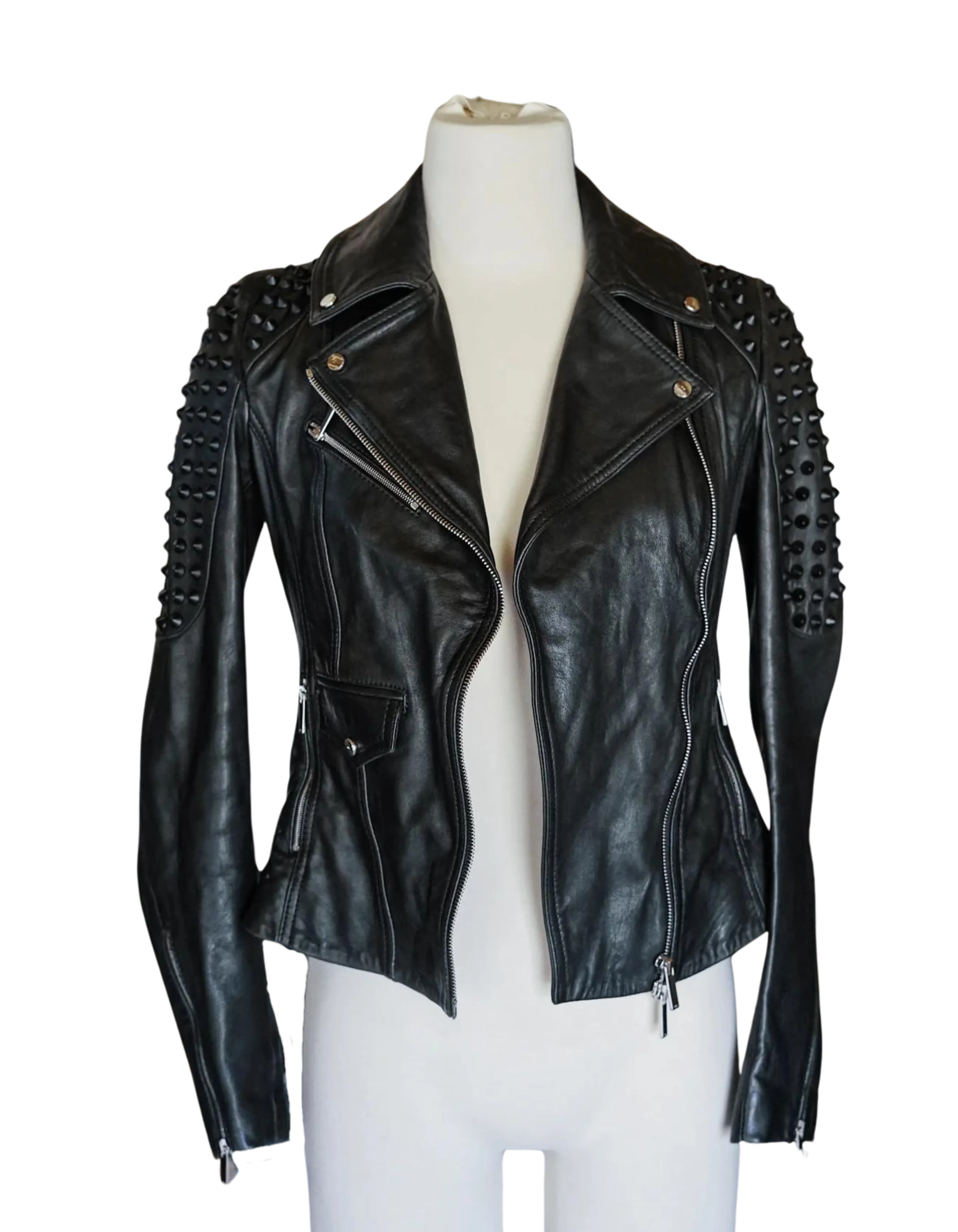 Karen Millen | LIMITED EDITION | Leather Shoulder Spike Jacket With Buckles