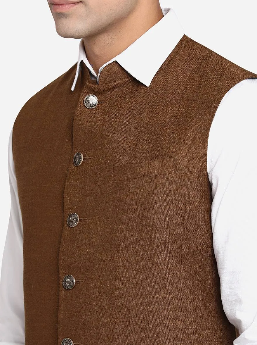 Khaki Brown Bandhgala Jacket | Greenfibre