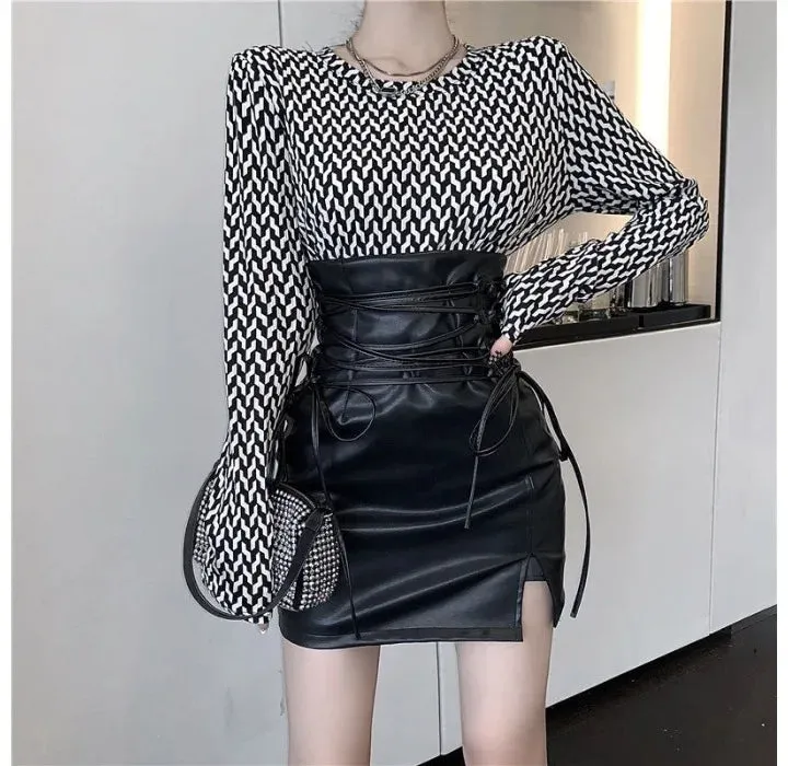 Lace-up High Waist PU Leather Mini Skirt