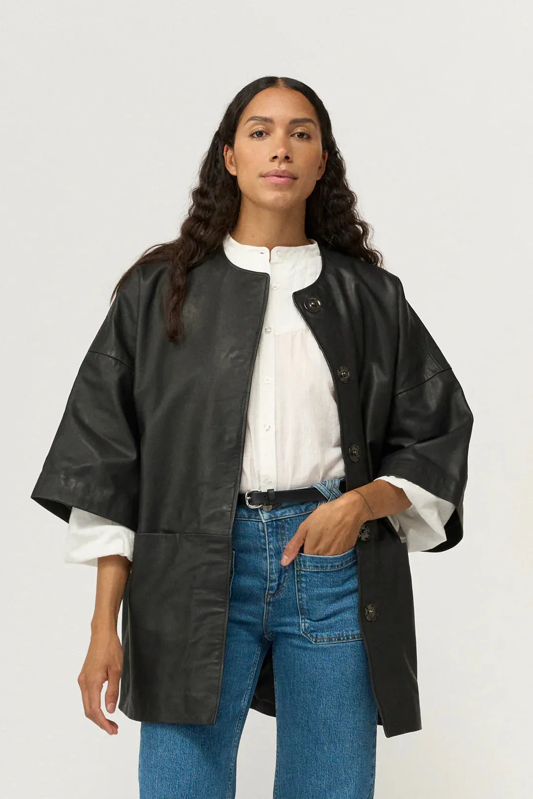 Lanni Leather Half Sleeve Jacket